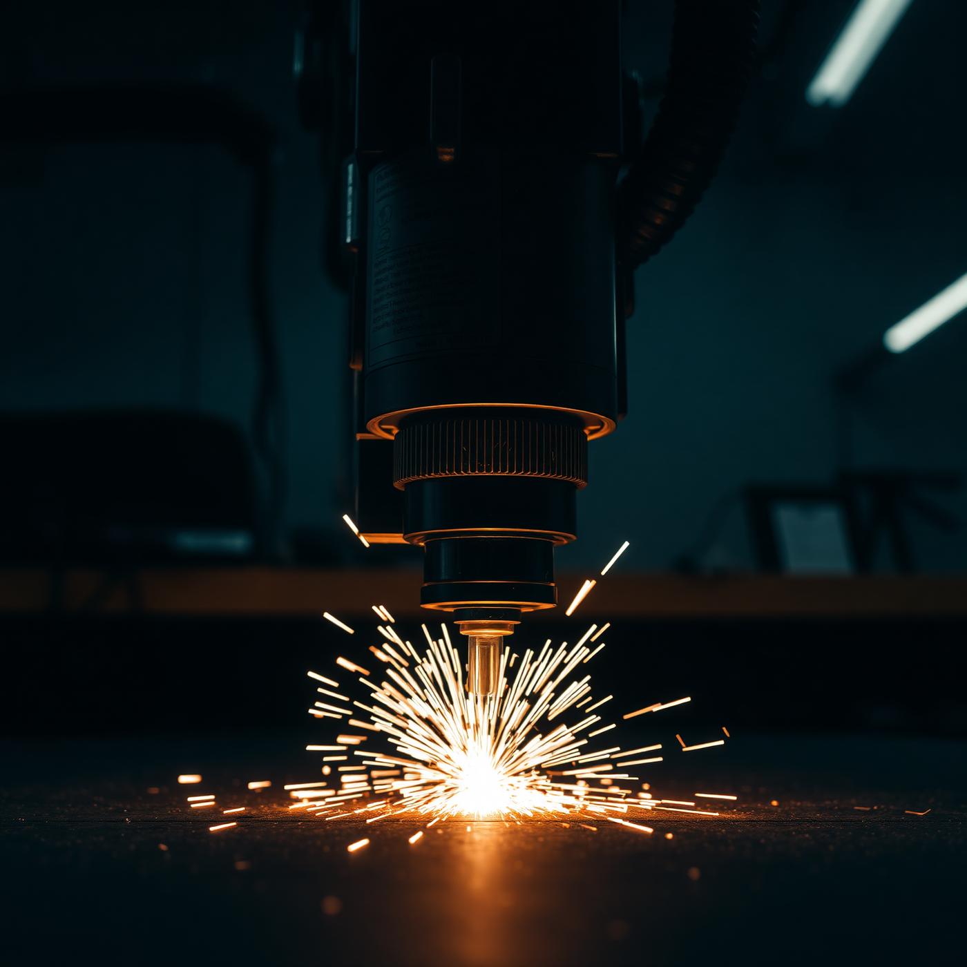 Laser engraving machine head in action